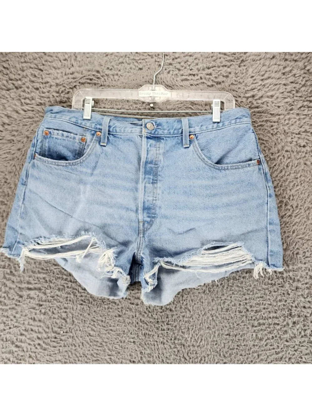 Levis Shorts Womens 34 Blue 501 Premium Big E Denim Button Fly Cutoff *Read*